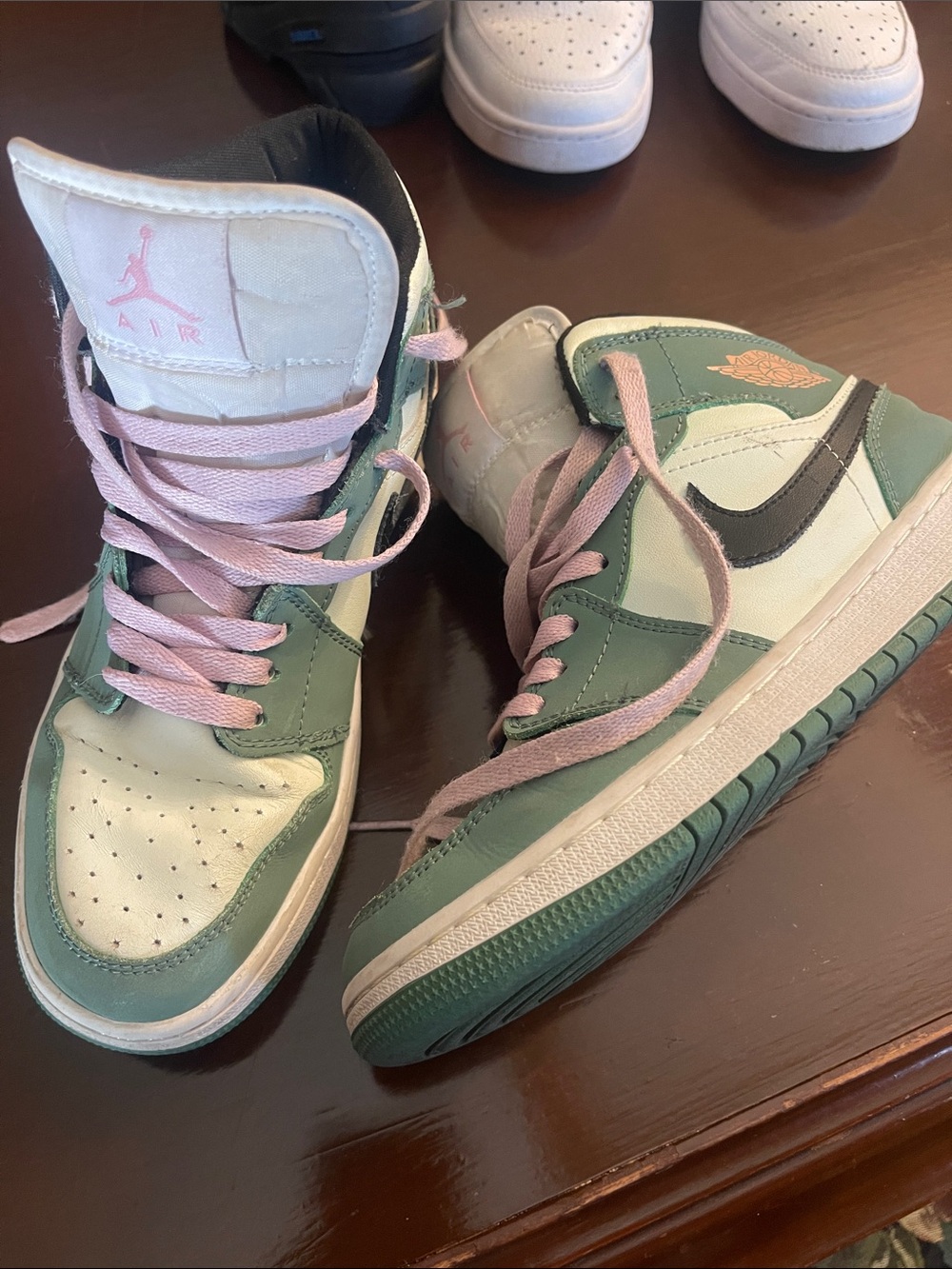 Nike Air Jordan 1 Mid Women’s Green, White & Pink Sneakers
